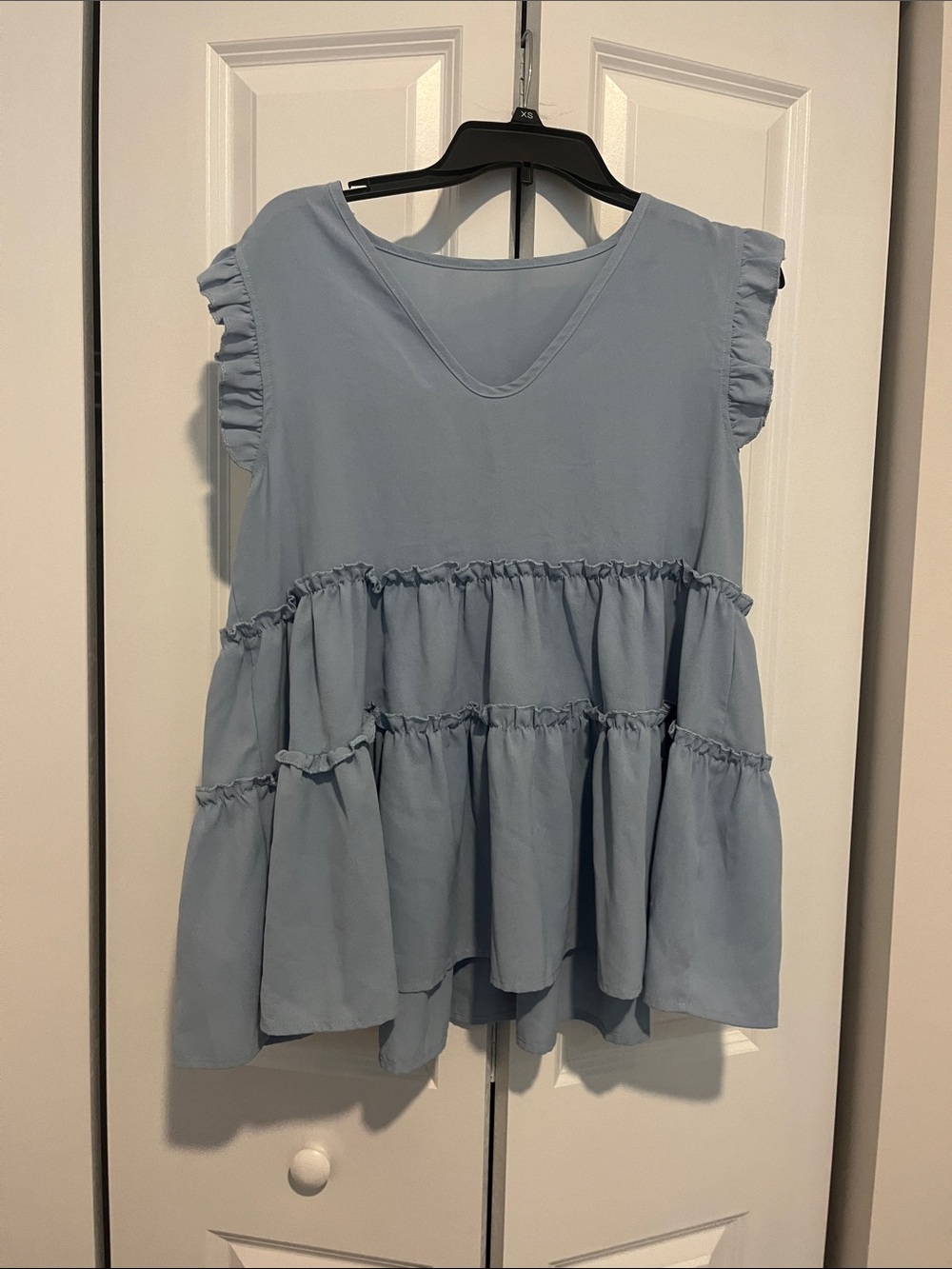Light Blue Ruffle Tiered Women's Top
